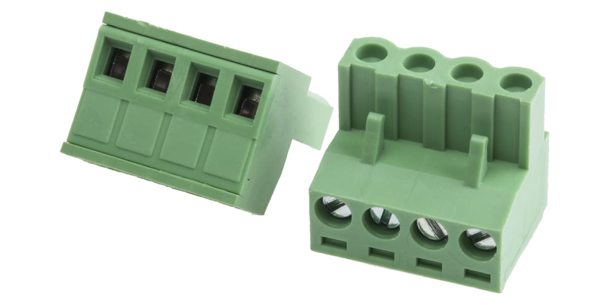 Product image for 5mm PCB terminal block, R/A plug, 4P