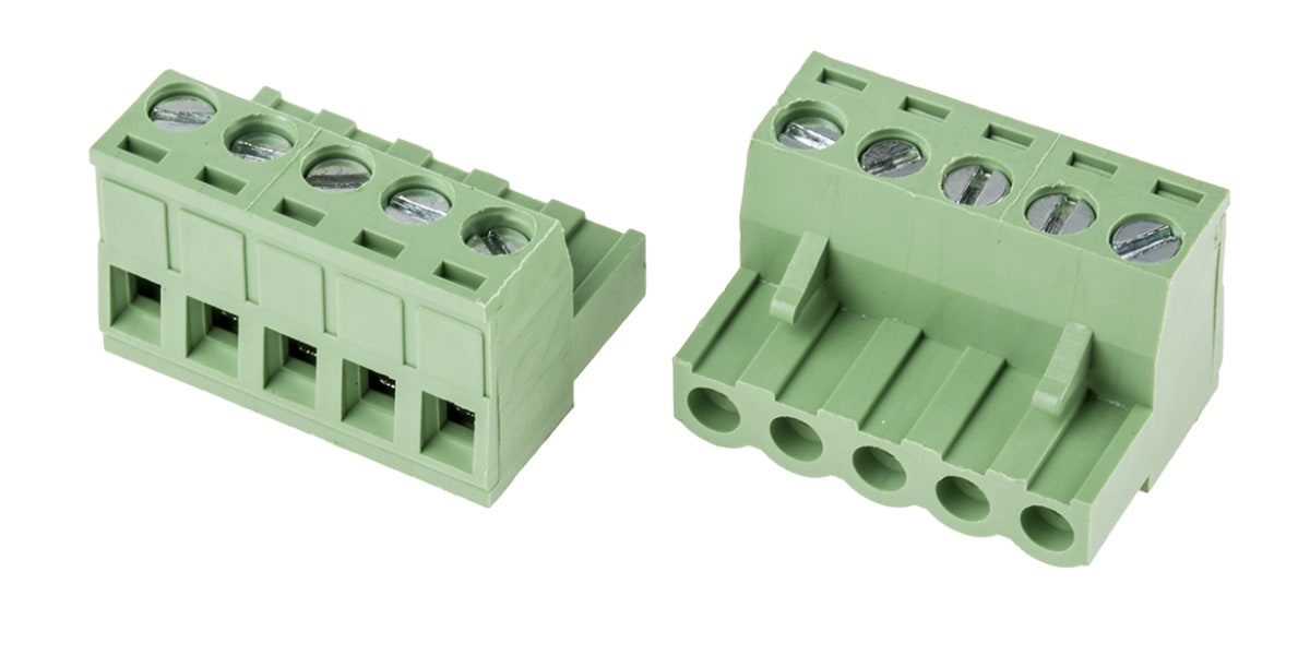 Product image for 5mm PCB terminal block, R/A plug, 5P