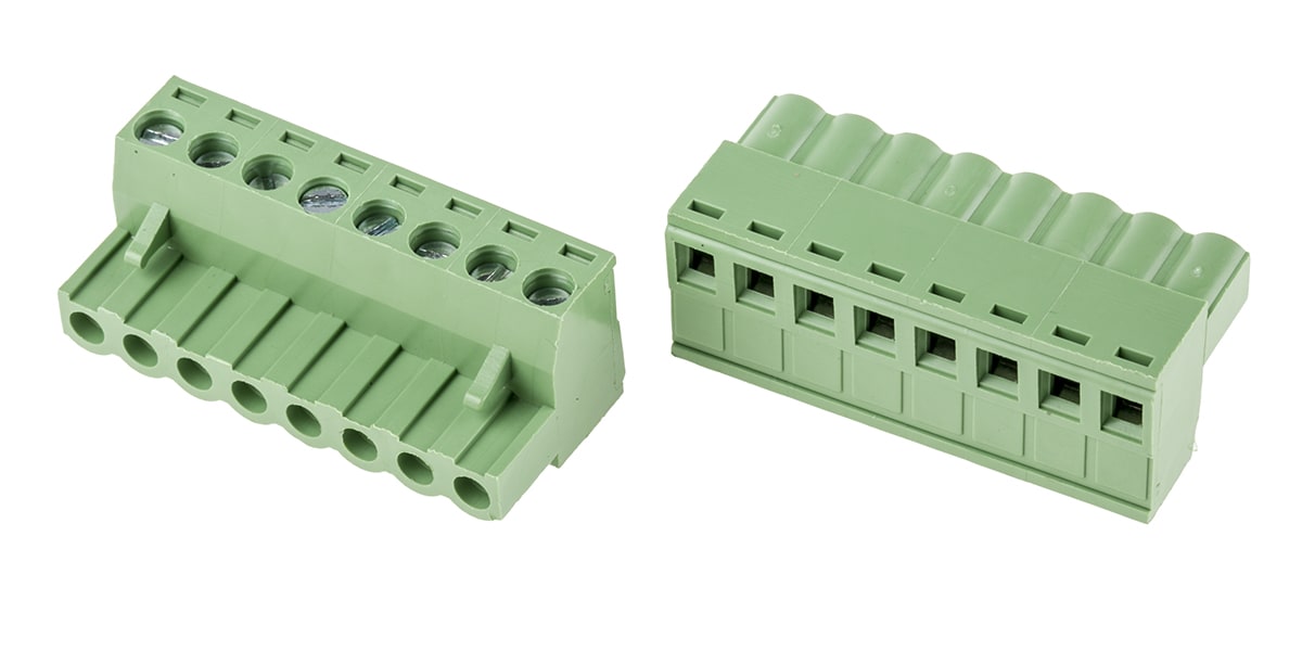 Product image for 5mm PCB terminal block, R/A plug, 8P