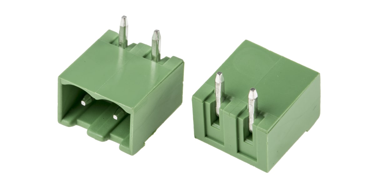 Product image for 5mm PCB terminal block, R/A header, 2P