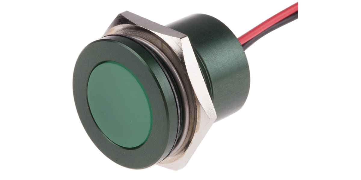 Product image for 22mm flush anodised LED wires, green 24V