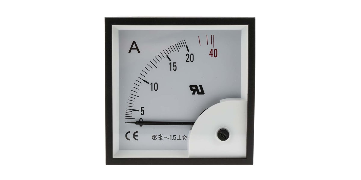 Product image for AC Ammeter 96x96 90 deg 0-20/40A