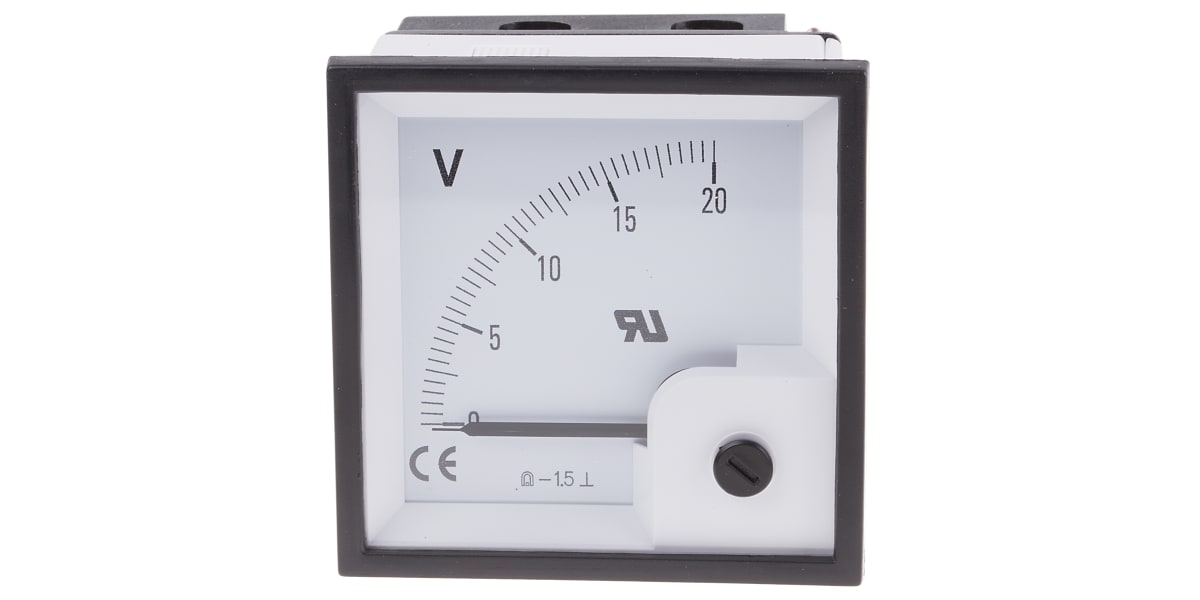 Product image for DC Voltmeter 72x72mm 90 deg scale 20V