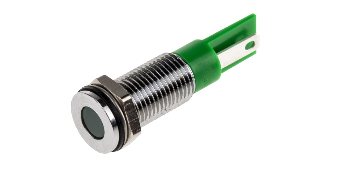 Product image for 8mm flush long bezel LED, green 6Vdc