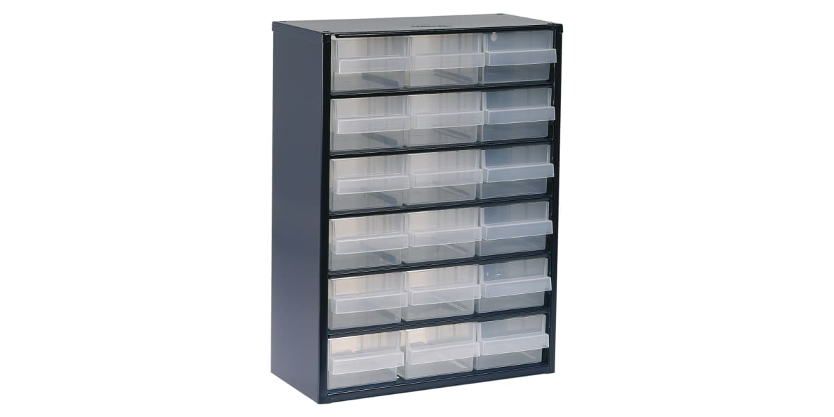 Product image for Raaco 18 Drawer Storage Unit, Steel, 417mm x 306mm x 150mm, Blue