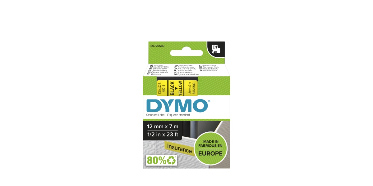 Product image for DYMO D1 BLK ON YEL LABELLING TAPE,12MM