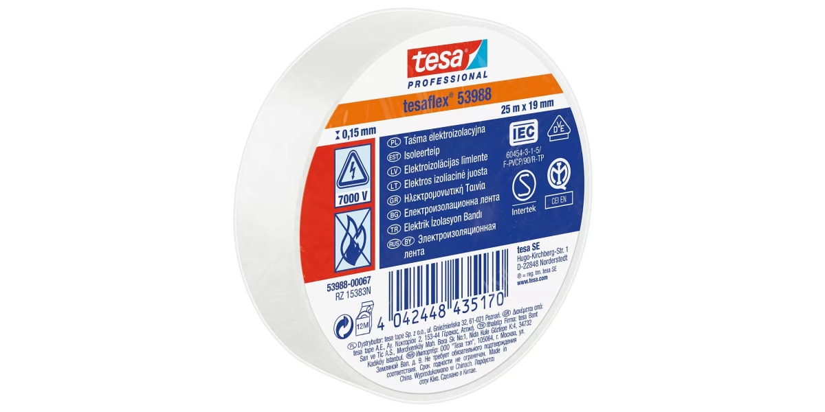 Product image for PVC ELEC INSULATION TAPE 19MMX25M WHITE