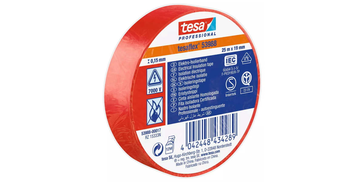 Product image for PVC ELEC INSULATION TAPE 19MMX25M RED