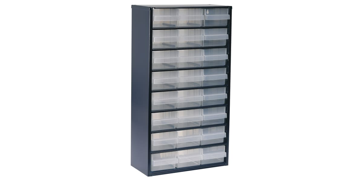 Product image for Raaco 24 Drawer Storage Unit, Steel, 552mm x 306mm x 150mm, Blue