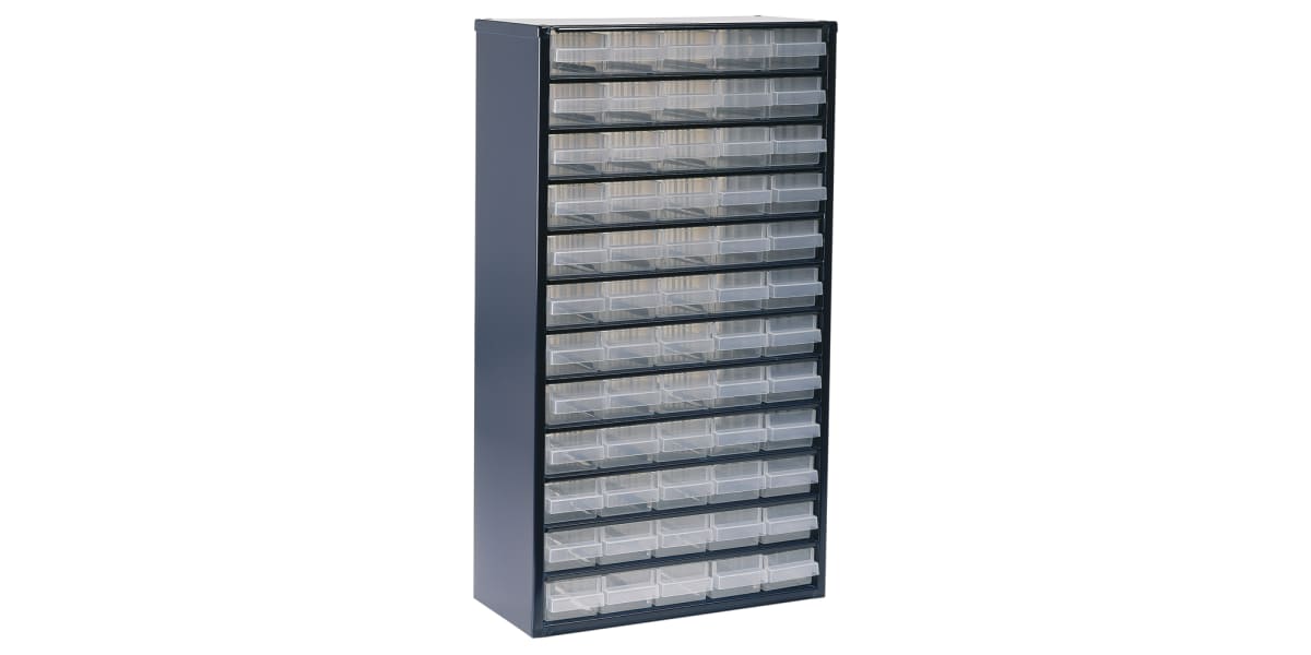 Product image for Raaco 60 Drawer Storage Unit, Steel, 552mm x 306mm x 150mm, Blue
