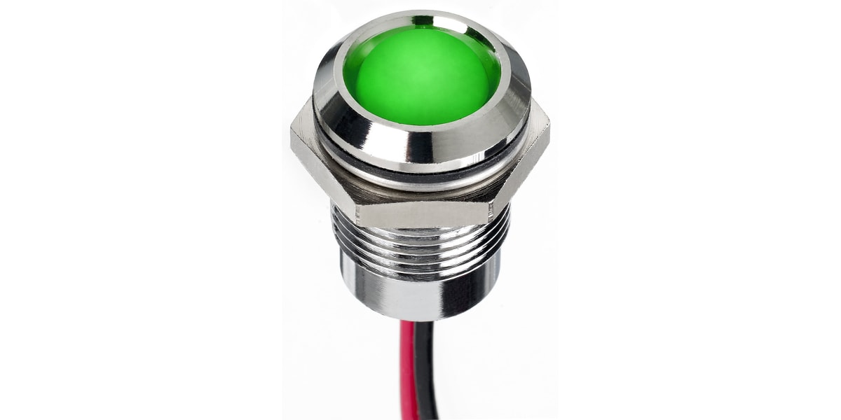 Product image for 14mm prom IP67 sealed chrome LED,grn 12V