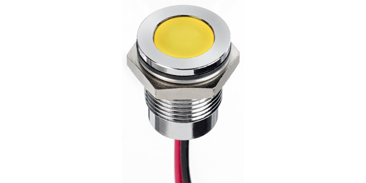 Product image for 14mm flush IP67 sealed chr LED, yel 24V