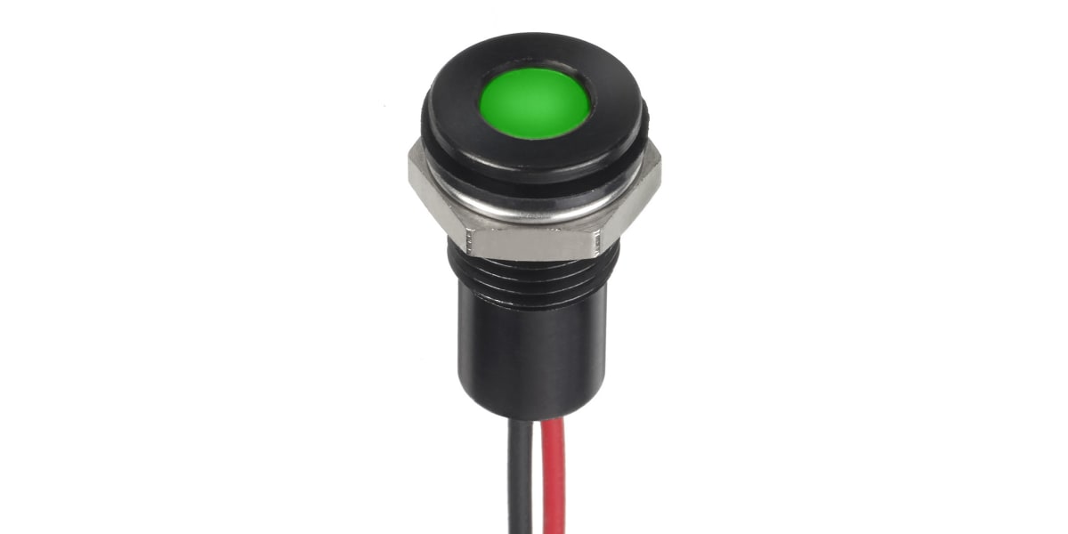 Product image for 8mm flush IP67 sealed black LED, grn 24V