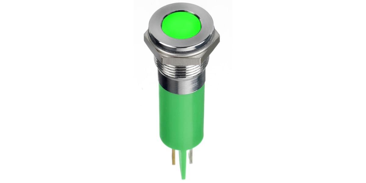 Product image for 14mm flush hyper bright LED, green 24Vdc