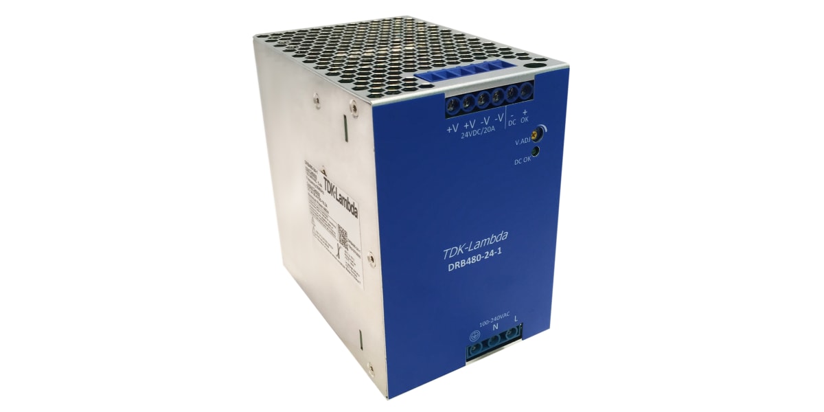 Product image for DRB Series DIN Rail PSU, 480W, 24V, 20A