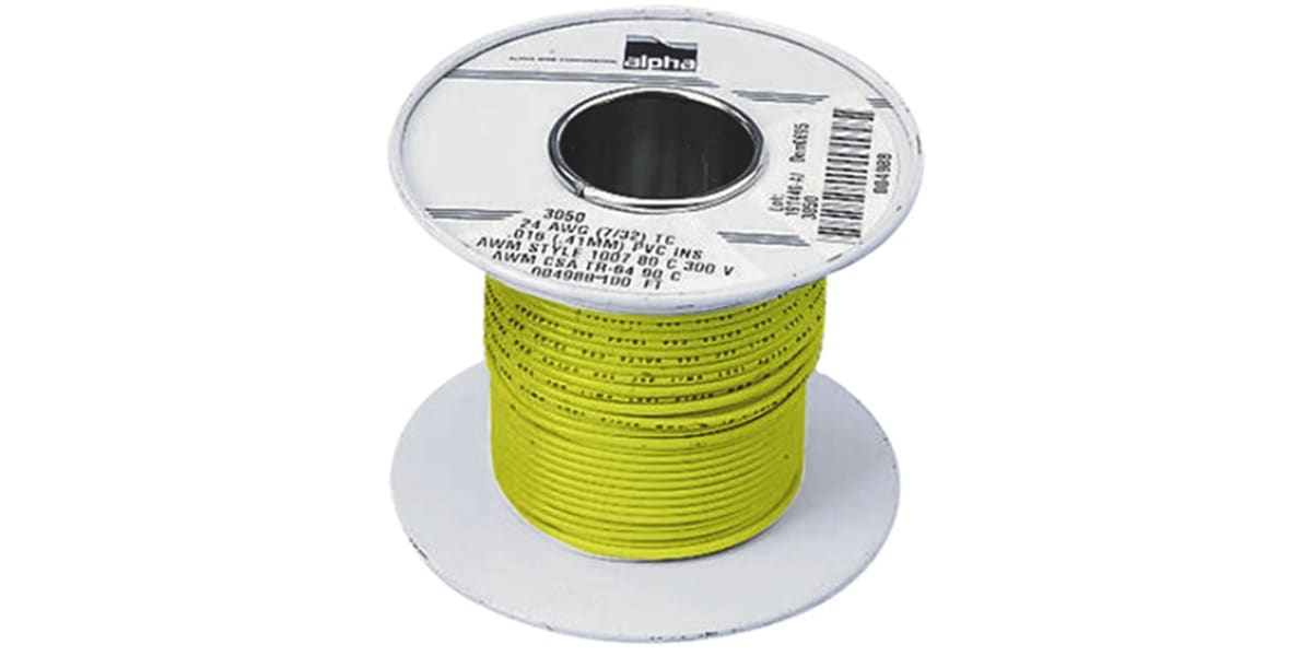 Product image for Wire 16 AWG PVC 300V UL1007 Yellow 305m