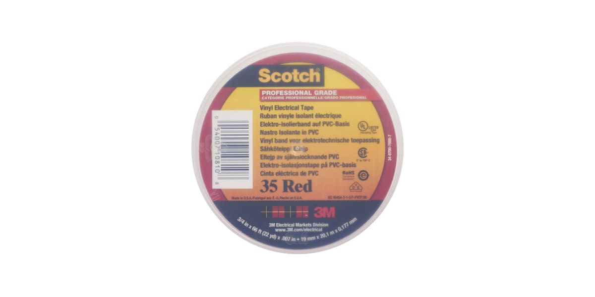 Product image for 3M Scotch 35 Red PVC Electrical Tape, 19mm x 20m