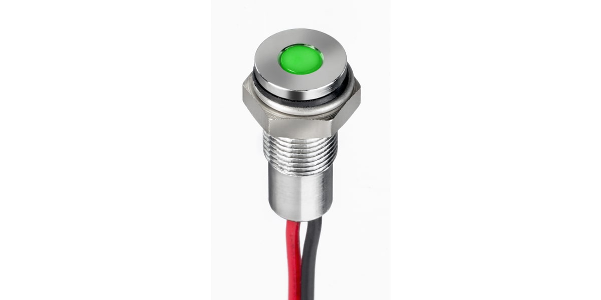 Product image for 6mm flush IP67 sealed chr LED,green 20mA