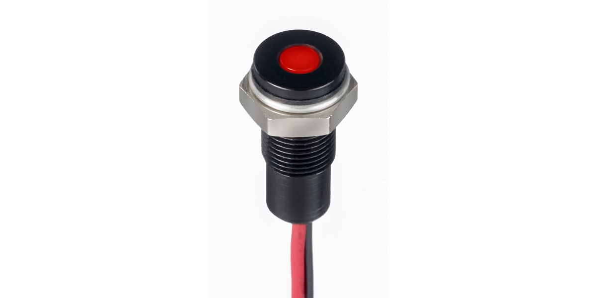 Product image for 6mm flush IP67 sealed black LED, red 24V