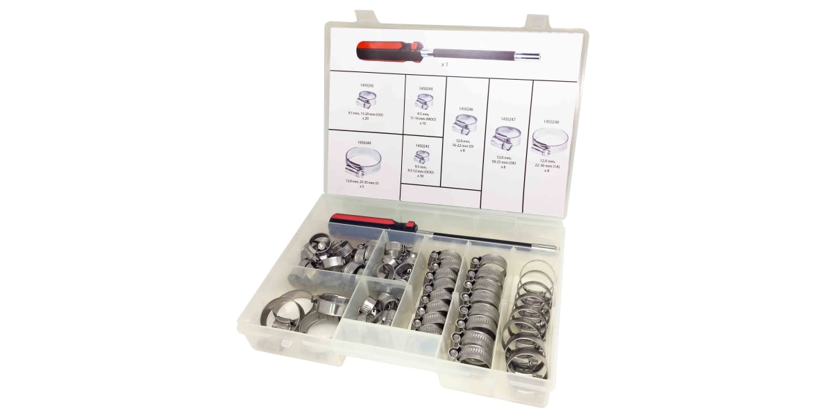 Product image for Steel Wormdrive Hose Clip Kit, 70 pieces