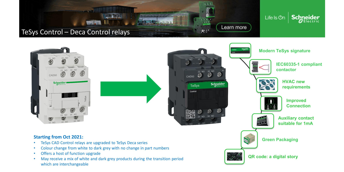 Product image for Schneider Electric TeSys Contactor - 10 A, 220 V ac Coil, 3NO + 2NC