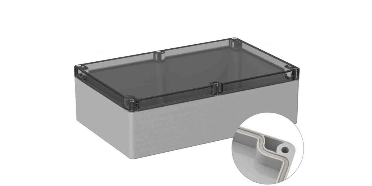 Product image for RS PRO Light Grey Polycarbonate General Purpose Enclosure, IP66, Shielded, 230 x 300 x 85mm