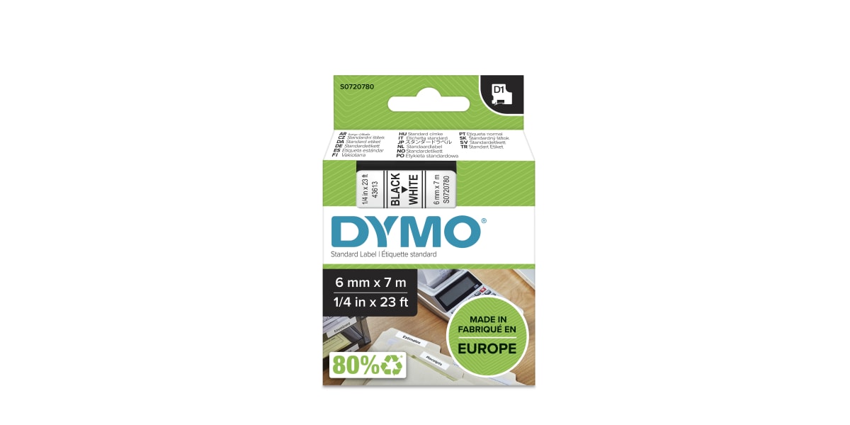 Product image for DYMO D1 BLK ON WHITE LABELLING TAPE,6MM