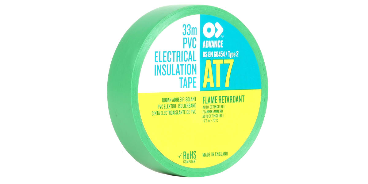 Product image for Advance Tapes AT7 Green PVC Electrical Tape, 19mm x 33m