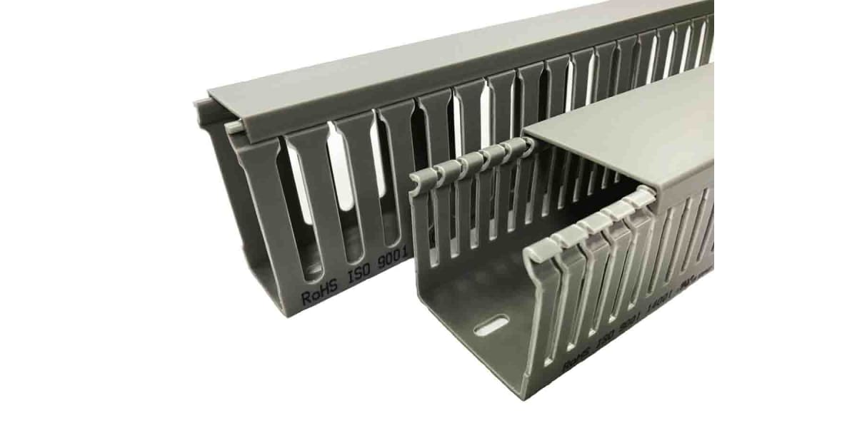 Product image for Grey PVC open slot trunking,25x25mm 2m L