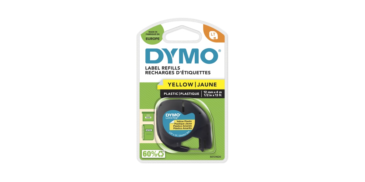 Product image for PLASTIC BLACK ON YEL LETRATAG LABEL TAPE