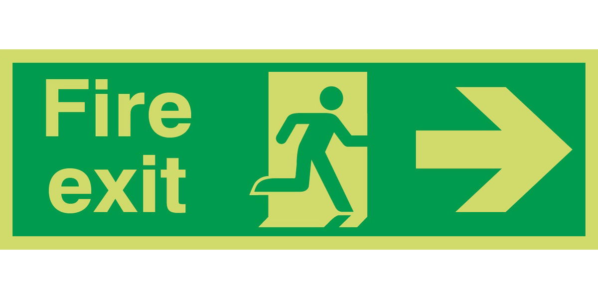 Product image for SAV LABEL 'FIRE EXIT'+RIGHT ARROW+MAN,L