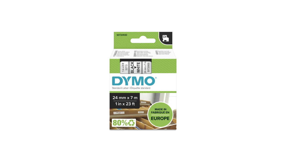 Product image for DYMO D1 BLK ON WHITE LABELLING TAPE,24MM