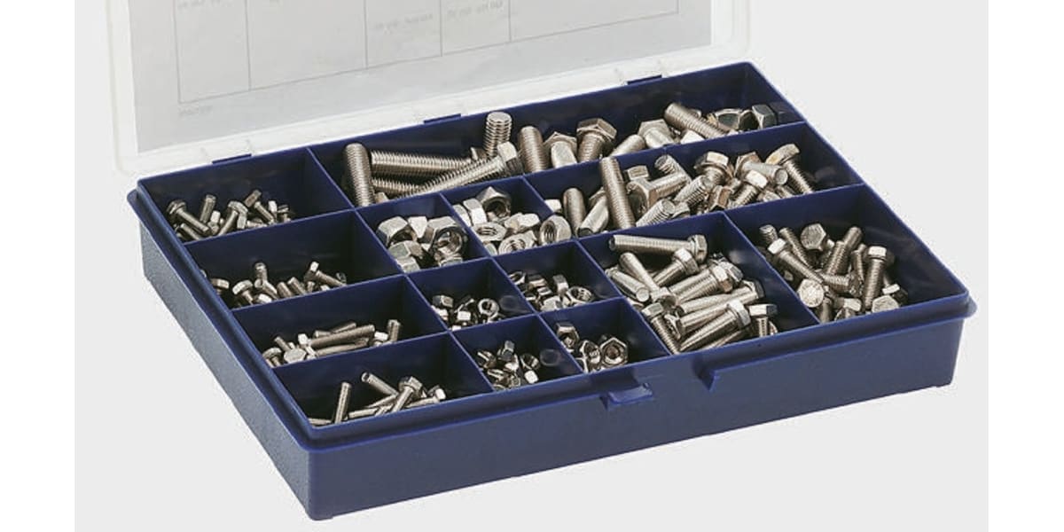 Product image for RS PRO 624 piece Stainless Steel Screw/Bolt & Nut Kit