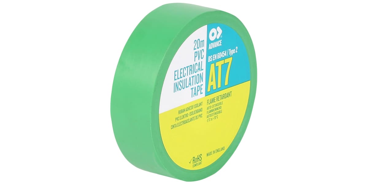 Product image for PVC INSULATING TAPE GREEN 19MMX20M AT7