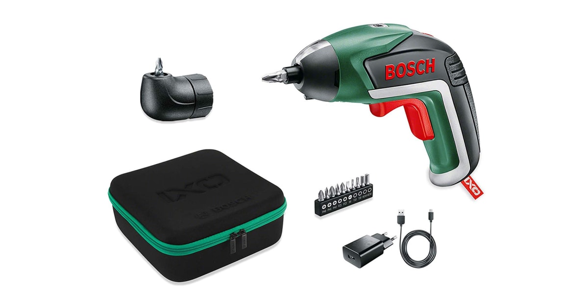 BOSCH IXO V FULL KIT 3.6V 1.5Ah Li-Ion Cordless Screwdriver with Angle and  Off-Set Attachments and 10 Bits