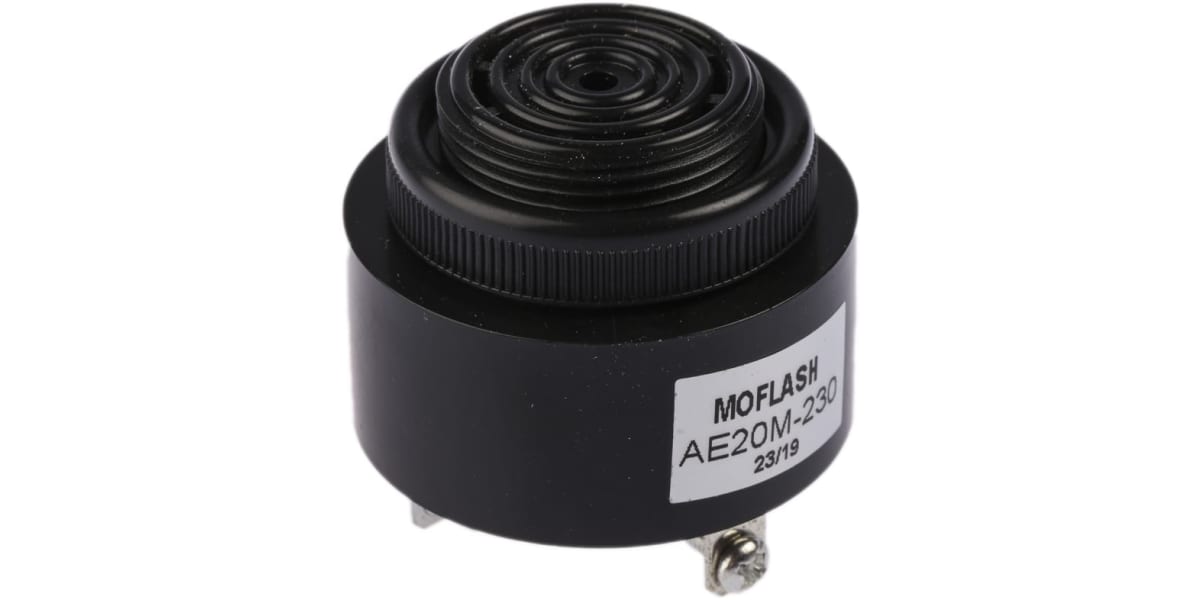 Product image for Moflash AE20M Black Single Tone Buzzer, 230 V, 95dB at 1 Metre, Panel Mount, IP55