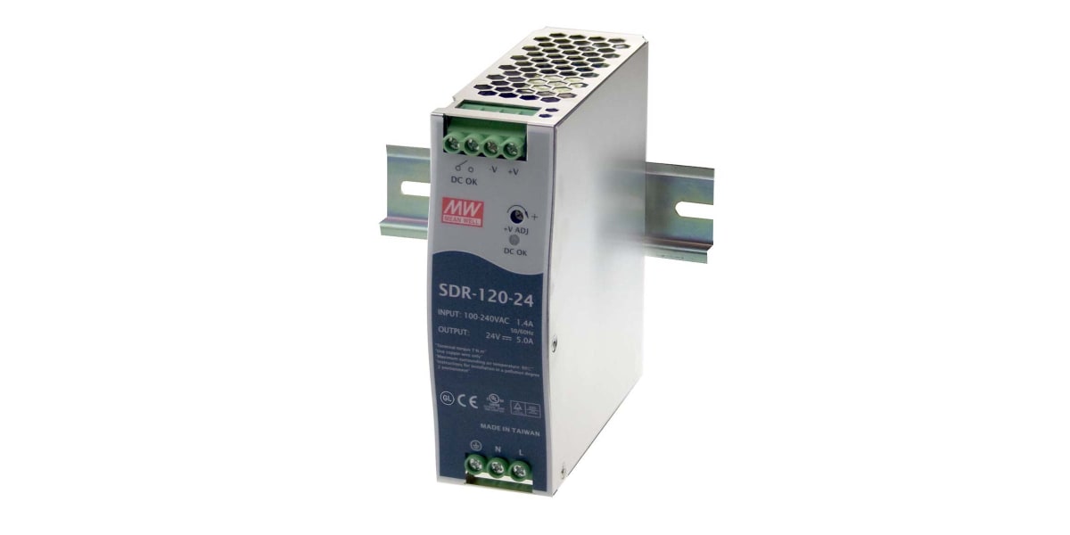 Product image for SDR-120 series, 120 watt Din Rail 24Vdc