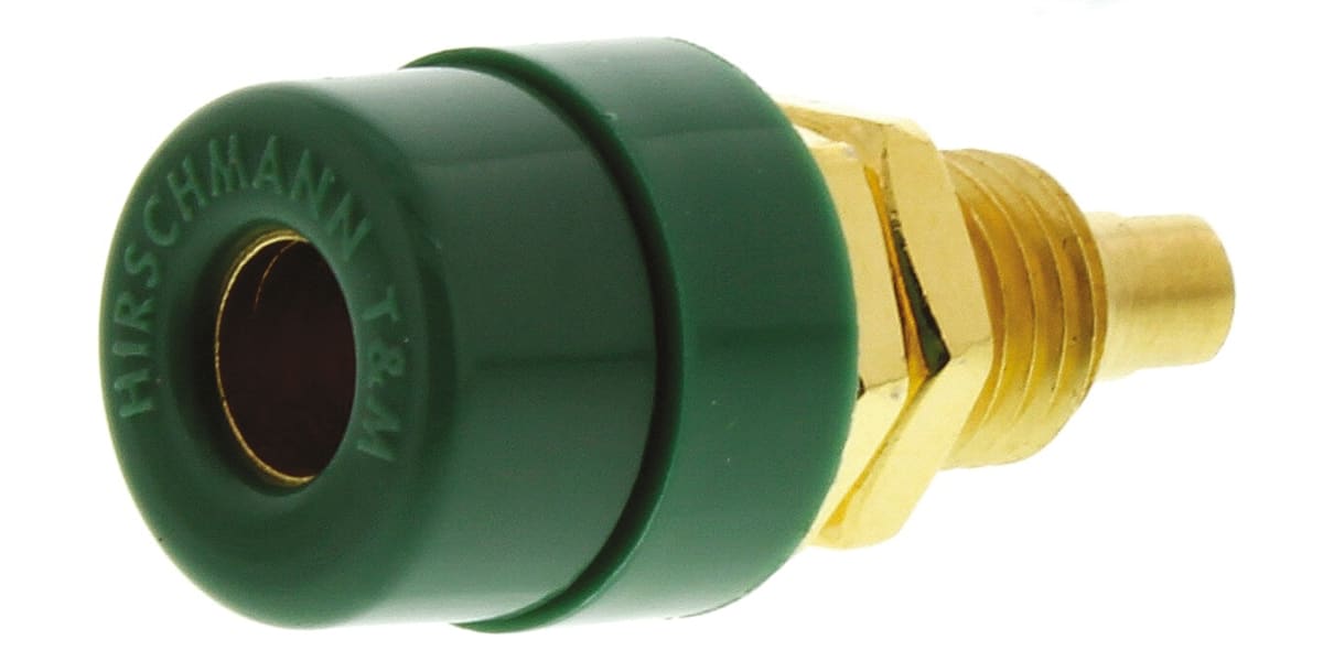 Product image for 4mm panel socket,green,gold plate,32A