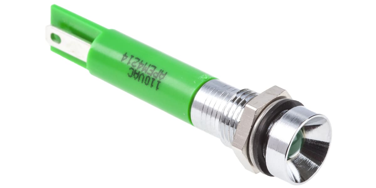 Product image for 8mm recess hyper bright LED, green 110V