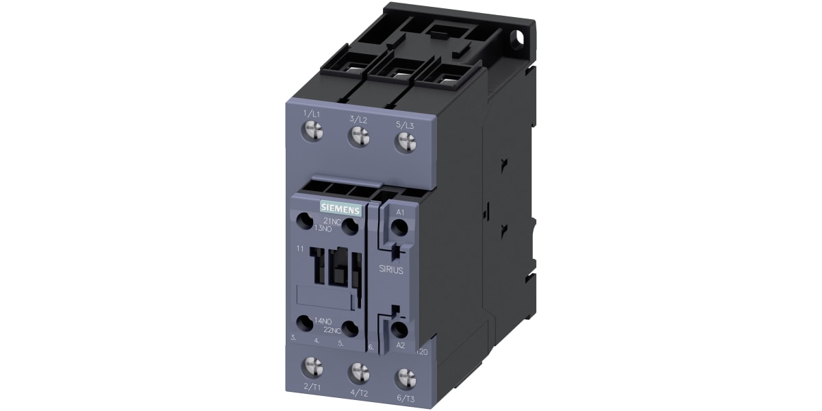 Product image for Siemens SIRIUS Innovation 3RT2 3 Pole Contactor - 40 A, 24 V ac/dc Coil, 3NO, 18.5 kW