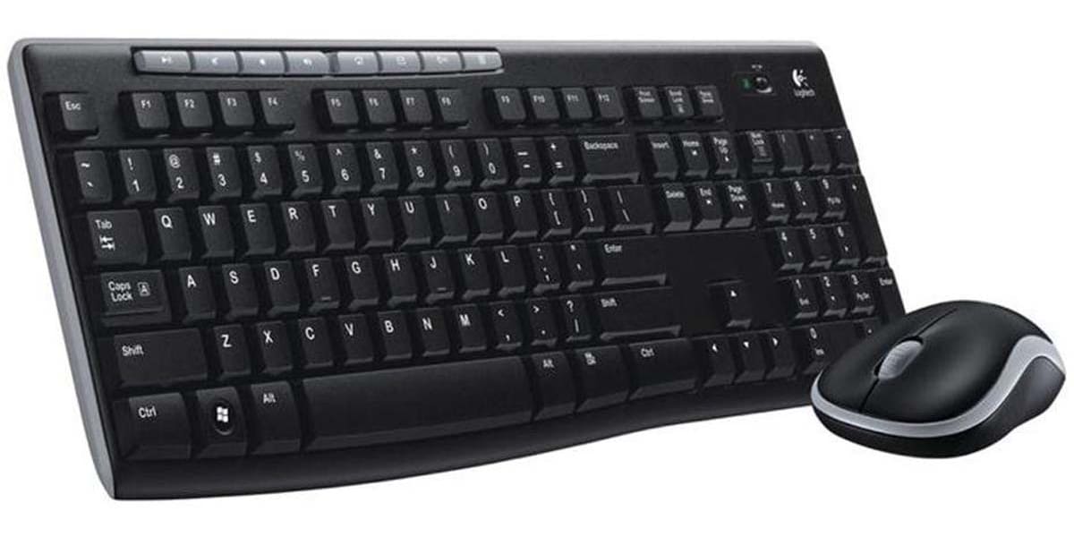 Product image for Logitech Keyboard Compact, QWERTY (UK) Black (Keyboard), Black/Grey (Mouse)