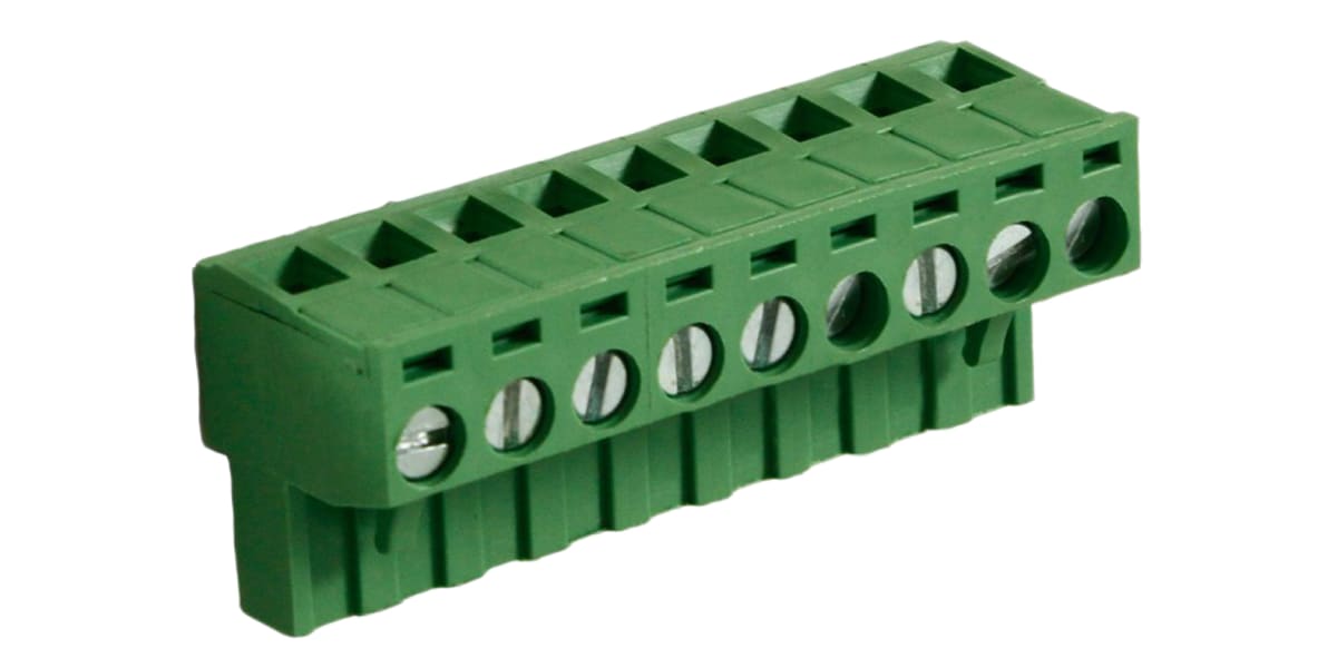 Product image for 5mm PCB terminal block, R/A plug, 9P