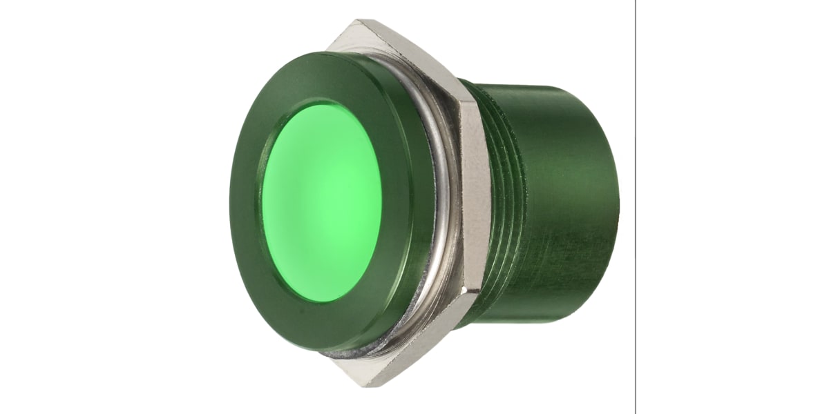 Product image for 22mm flush anodised LED, green 28Vac/dc