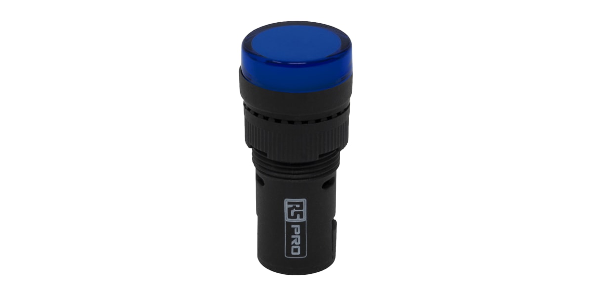 Product image for RS PRO, Panel Mount Blue LED Pilot Light, 16mm Cutout, IP40, Round, 120 V ac/dc