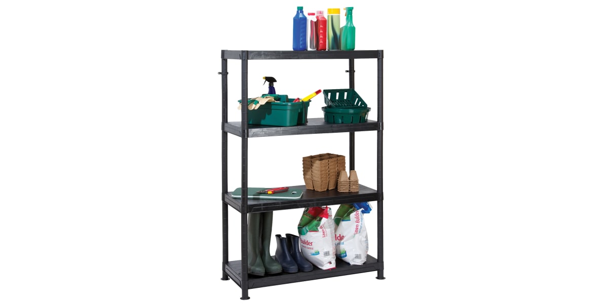 Product image for 4 TIER PLASTIC SHELVING-BLACK