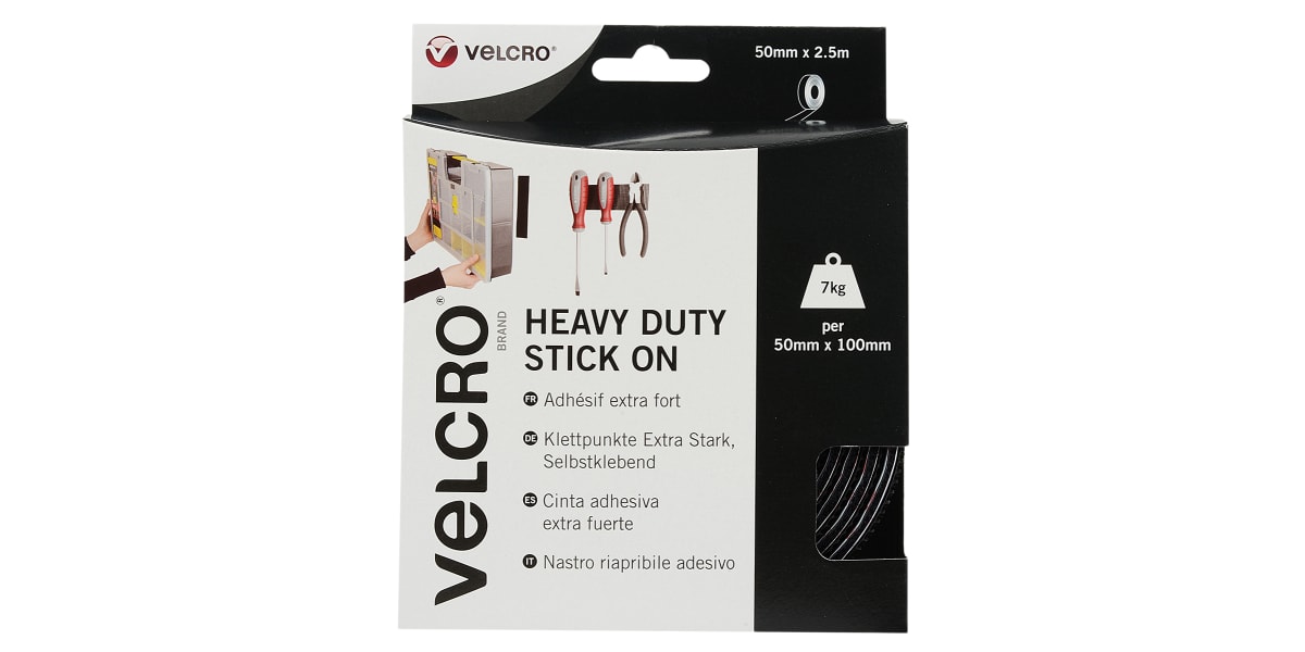 Product image for Velcro Heavy Duty Black Hook & Loop Tape, 50mm x 2.5m