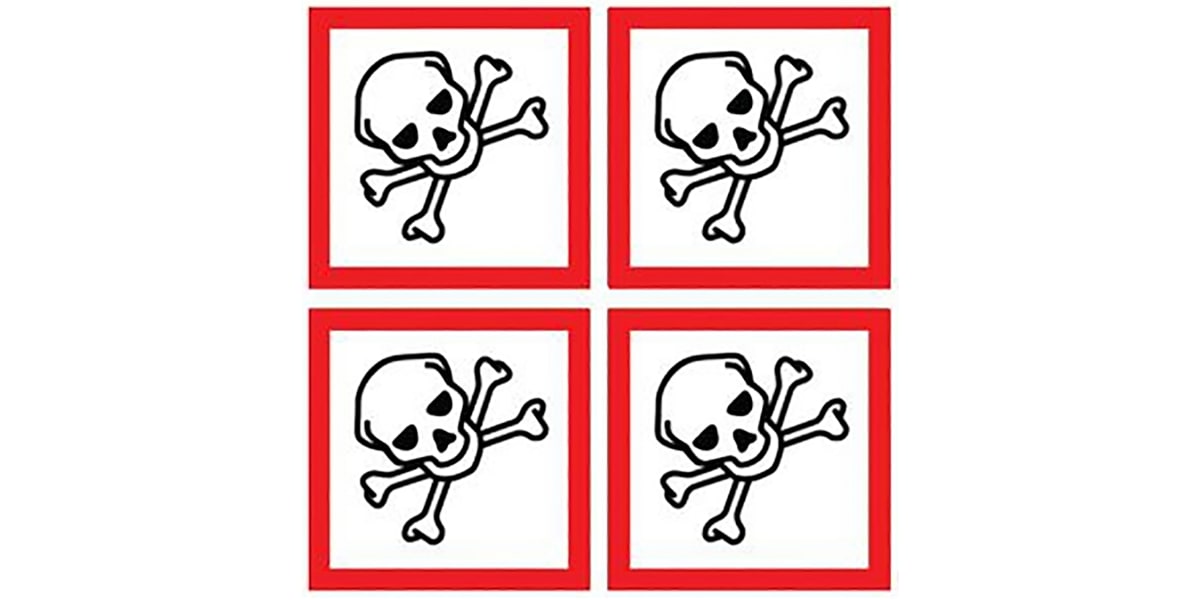 Product image for SHEET OF 4 100X100MM TOXIC SYMBOLS GHS L