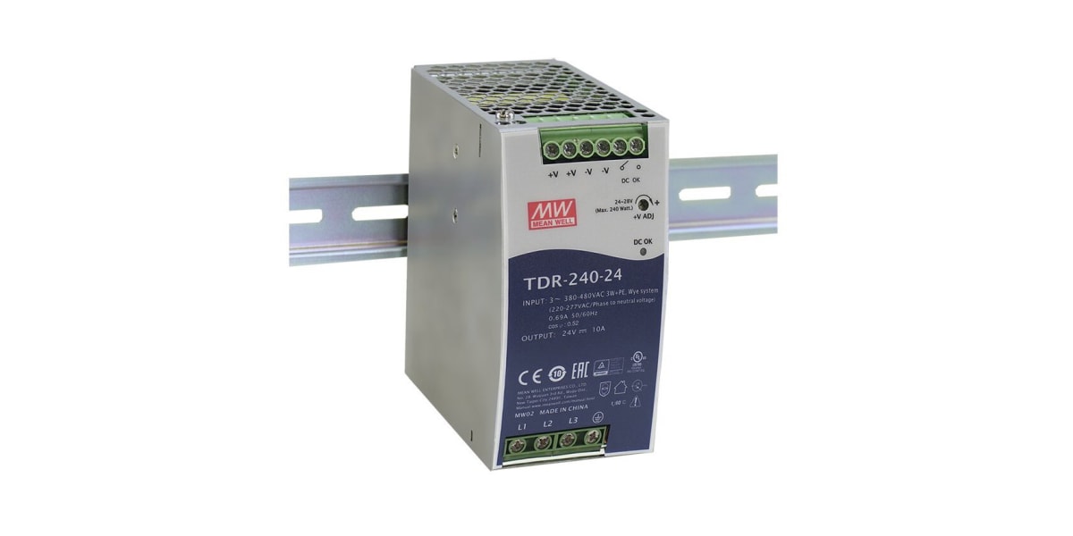 Product image for DIN RAIL POWER SUPPLY 3-PHASE 24V 240W