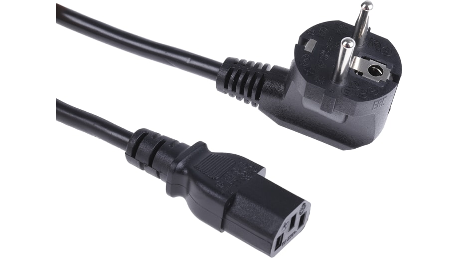 Cable de alimentación RS PRO Negro de 2.5m, con. A IEC C13, hembra, con. B  Conector macho Shuko alemán tipo F, macho, Código RS: 731-6191