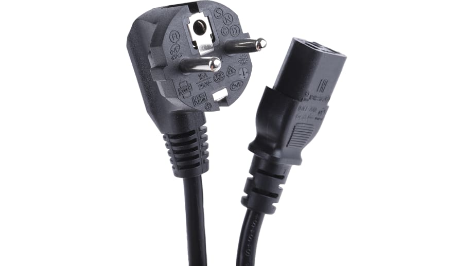 Cable de alimentación RS PRO Negro de 2.5m, con. A IEC C13, hembra, con. B  Conector macho Shuko alemán tipo F, macho, Código RS: 731-6191